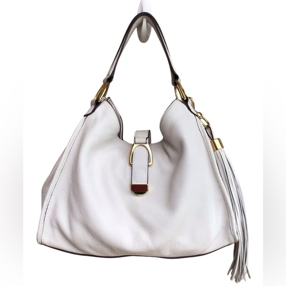 G.I.L.I Got It Love It White Pebbled Leather Stirrup Satchel Shoulder Bag - Picture 1 of 13